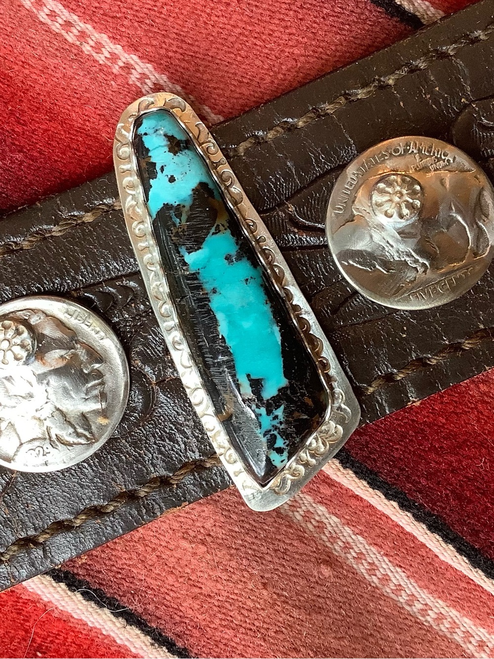 Turquoise/sterling/ nickels cuff, up to 6 3/4” wrist - Picture 7 of 10